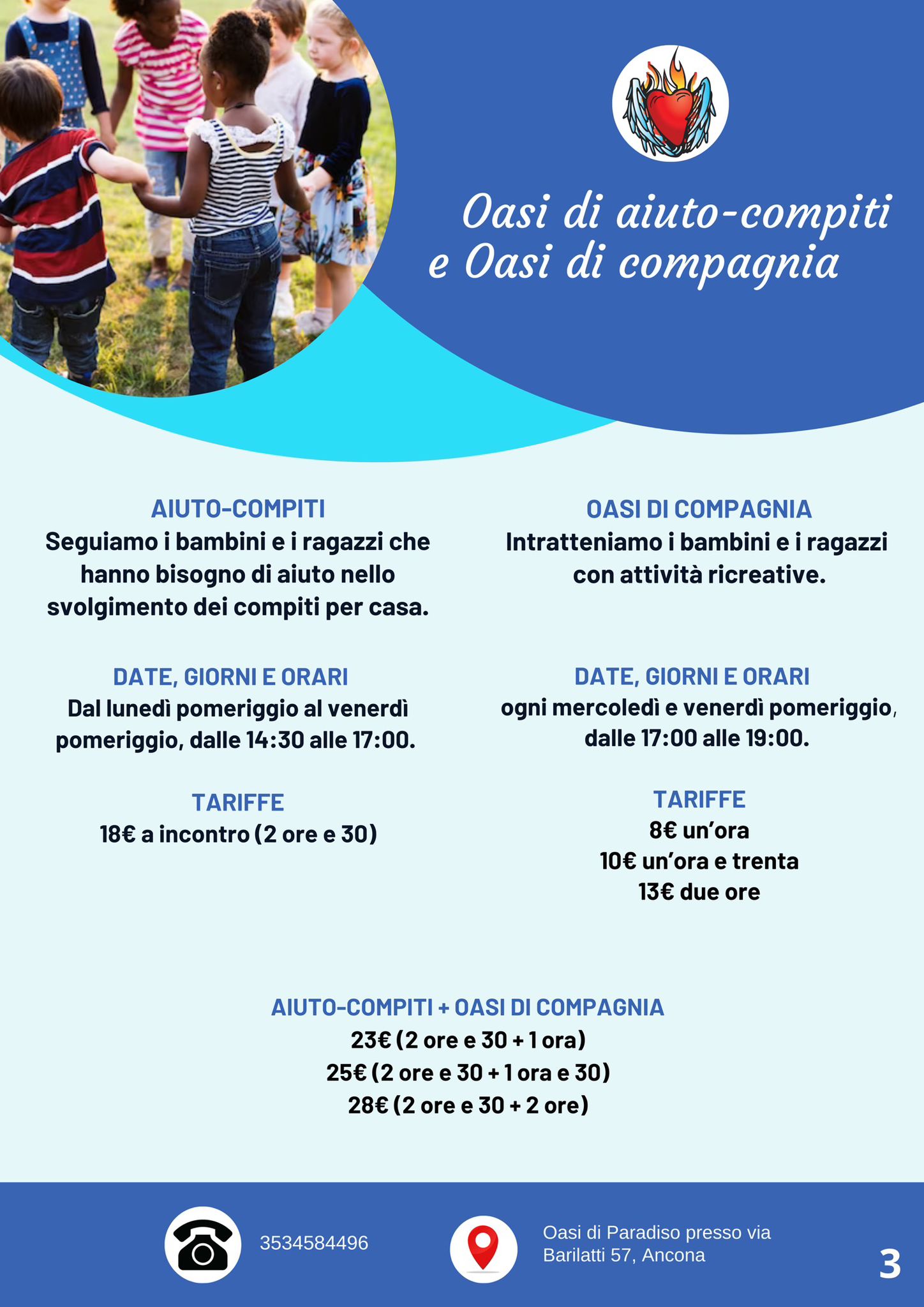 pagina 3 volantino con Oasi di aiuto-compiti e Oasi di compagnia